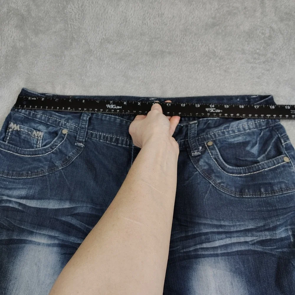 Maurices‎ curvy womens Y2k embroidered bootcut jeans 14 stretch mid rise *HEMMED - Picture 2 of 11